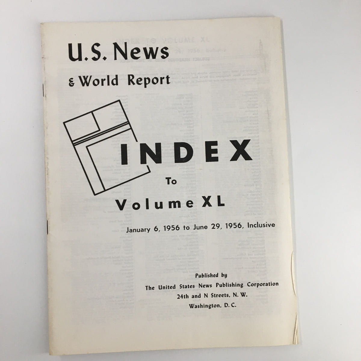 Cover of US News & World Report Magazine January 6, 1956, featuring the title 'INDEX To Volume XL' with publication details.