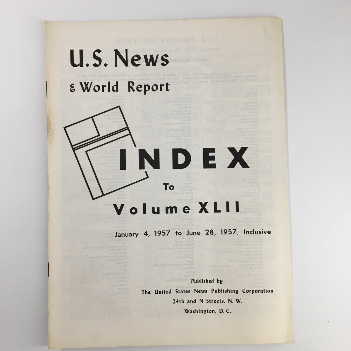 Cover page of the US News & World Report Magazine January 4, 1957, featuring the Index to Volume XLII, showcasing the publication's title and date.