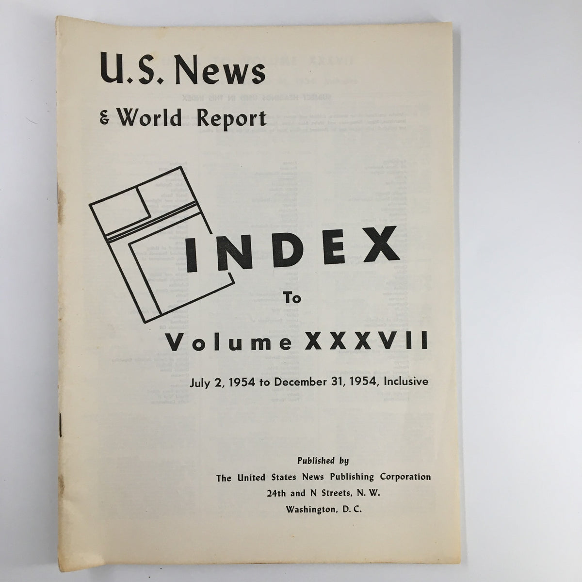Cover of US News & World Report Magazine July 2 1954 Index to Volume XXXVII, featuring bold typography and publication details.