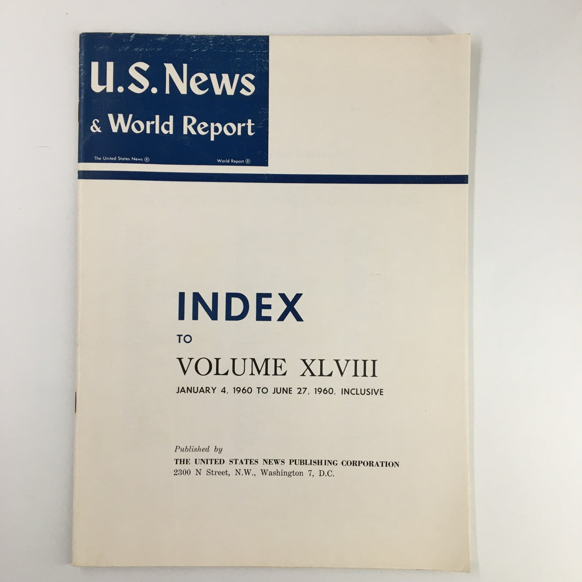 Cover of US News & World Report Magazine January 4, 1960, showcasing the index to Volume XLVIII with a clean and classic design.