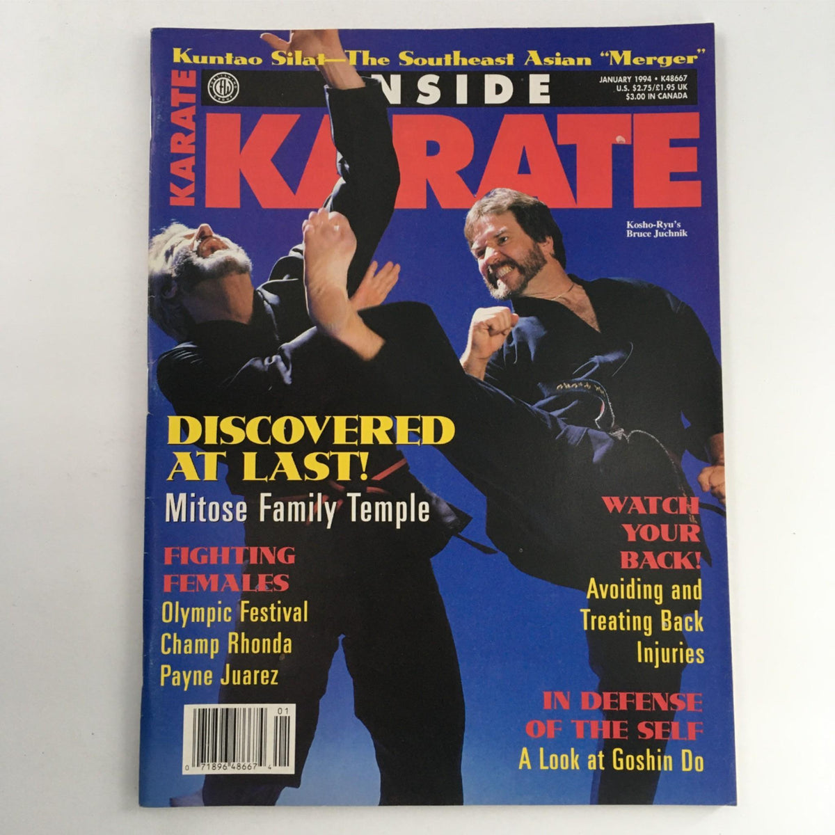 Inside Karate Magazine January 1994 featuring Kosho-Ryu's Bruce Juchnik on the cover, highlighting martial arts techniques and cultural context. Vintage magazine in very good condition.