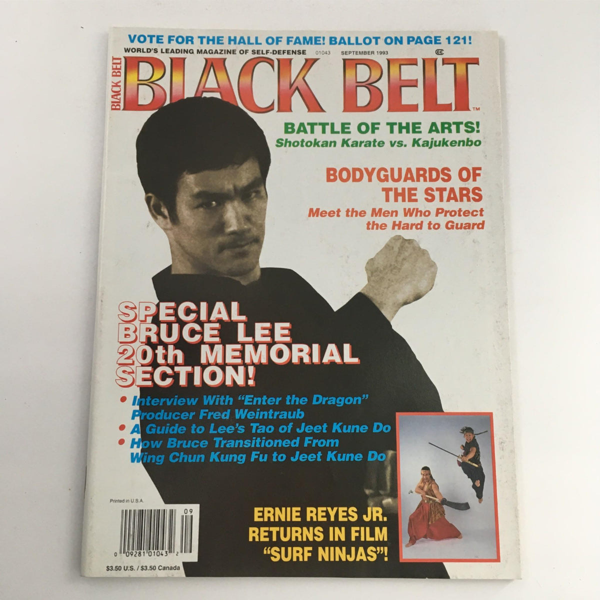 Cover of Black Belt Magazine September 1993 featuring a special Bruce Lee 20th Memorial Section, showcasing martial arts themes and articles.