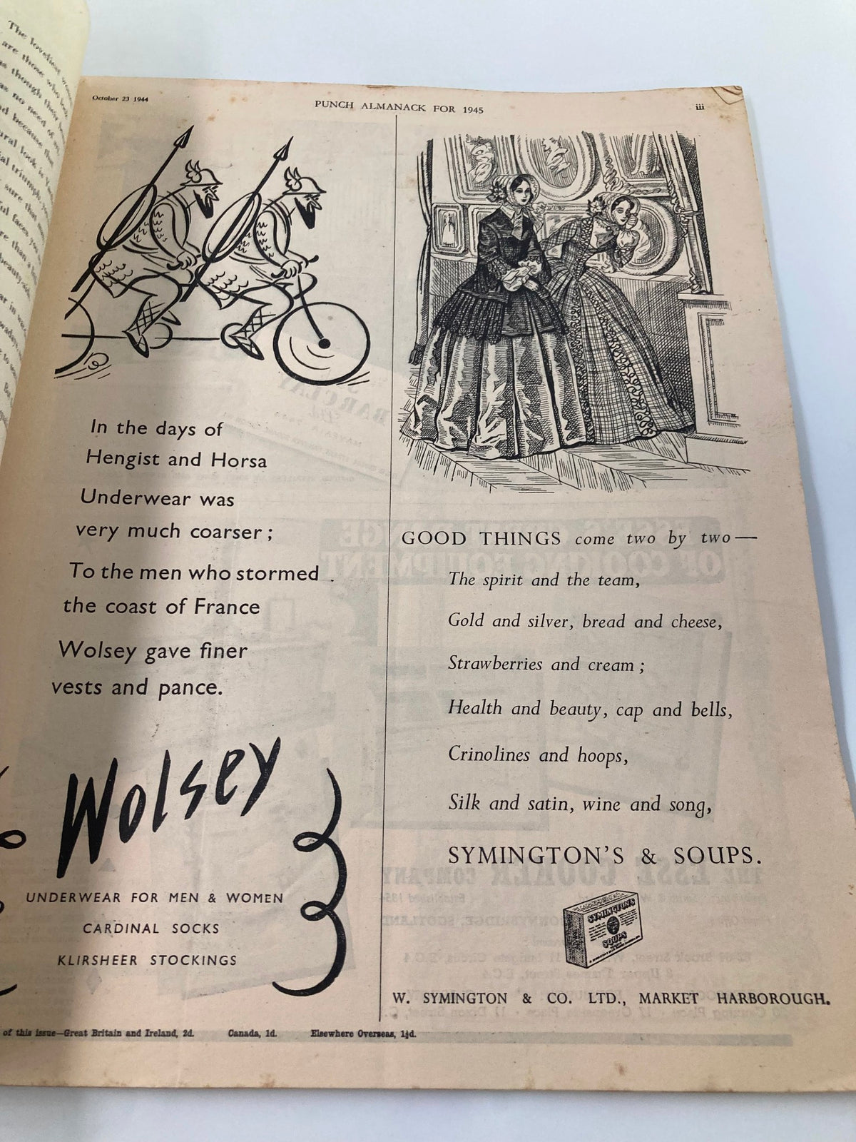 Vintage Punch Magazine October 23 1944 Almanack 1945 WWII Cartoon & Humour No Label