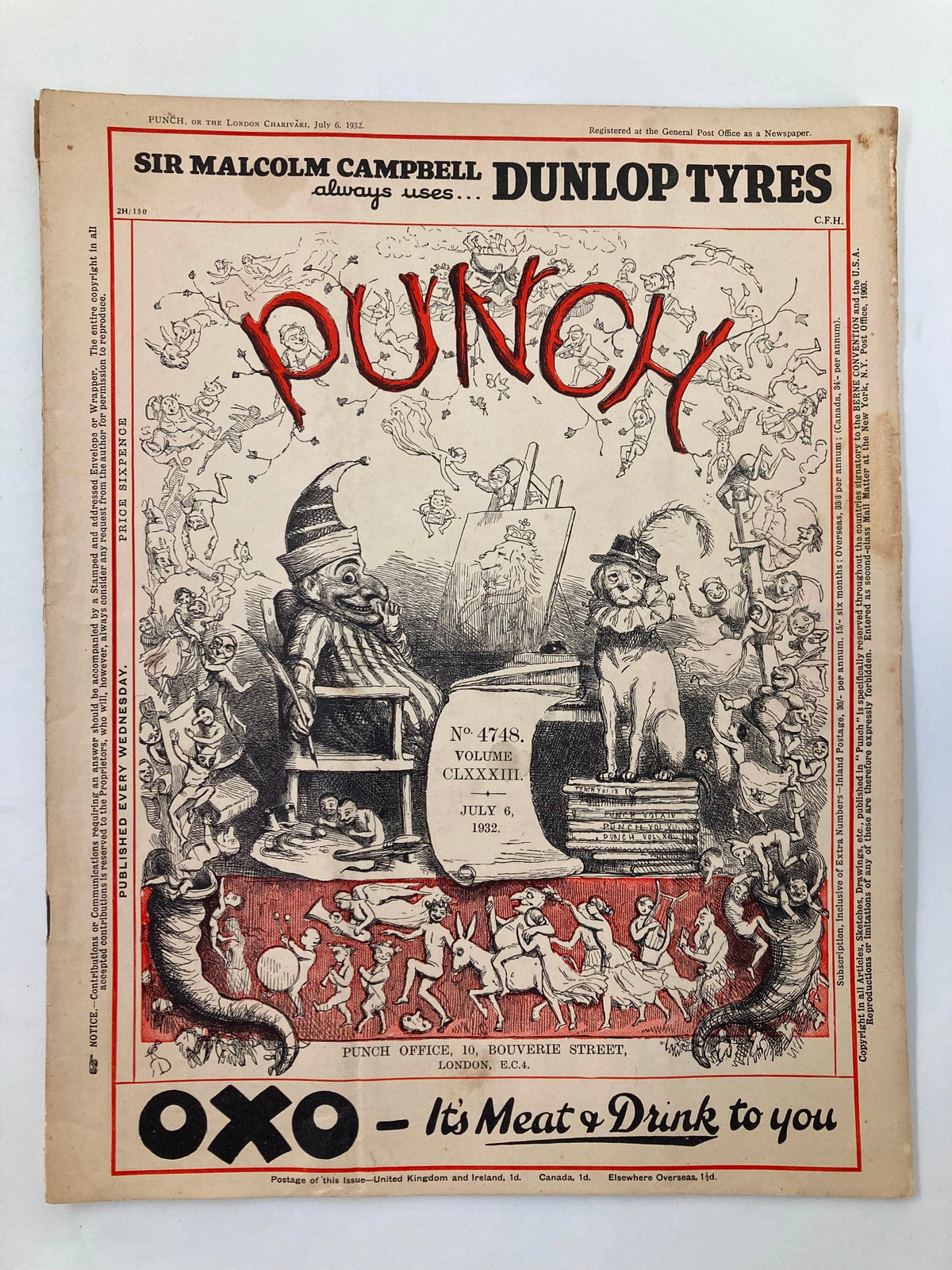 Cover of VTG Punch Magazine July 6, 1932 No. 4748 featuring cartoon illustrations and humorous content from the early WWII era.