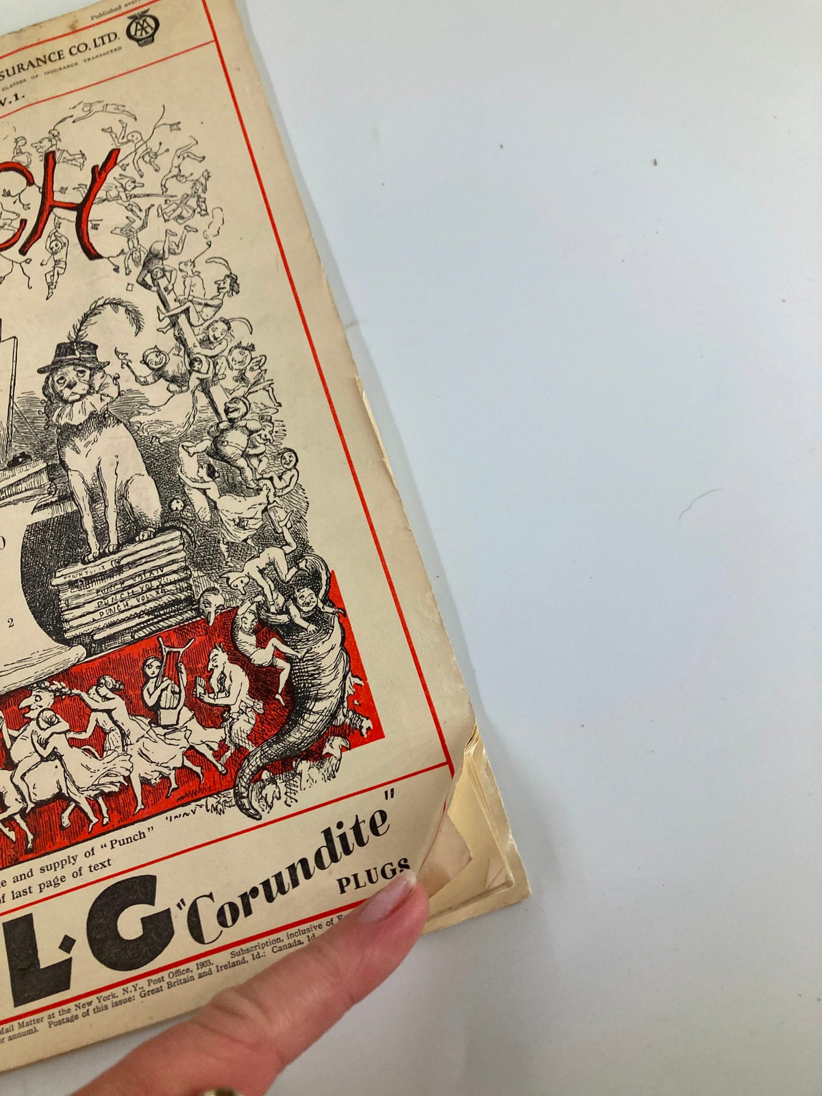 VTG Punch Magazine August 2 1939, close-up view of the cover showing detailed illustrations and title, part of collection volume 197, issue number 5130.