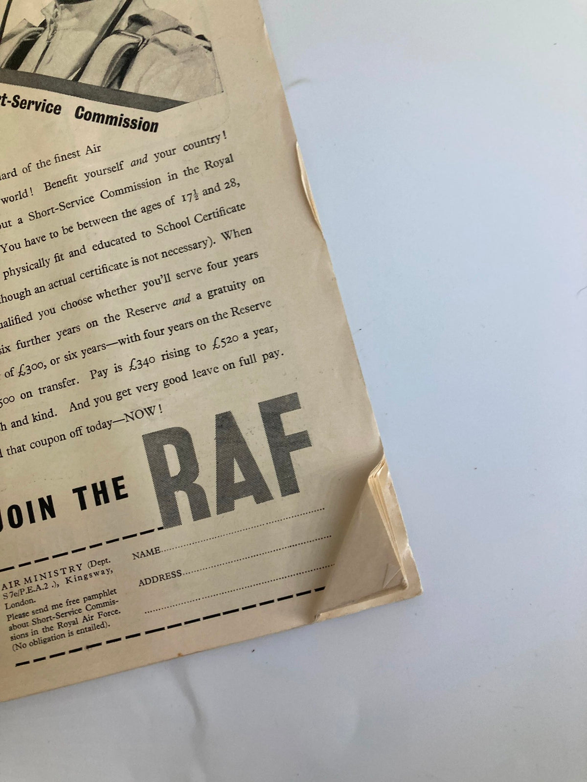 Join the RAF advertisement page from VTG Punch Magazine August 2 1939 #5130 Vol 197 featuring a young pilot in gear with a call to action for enlistment.
