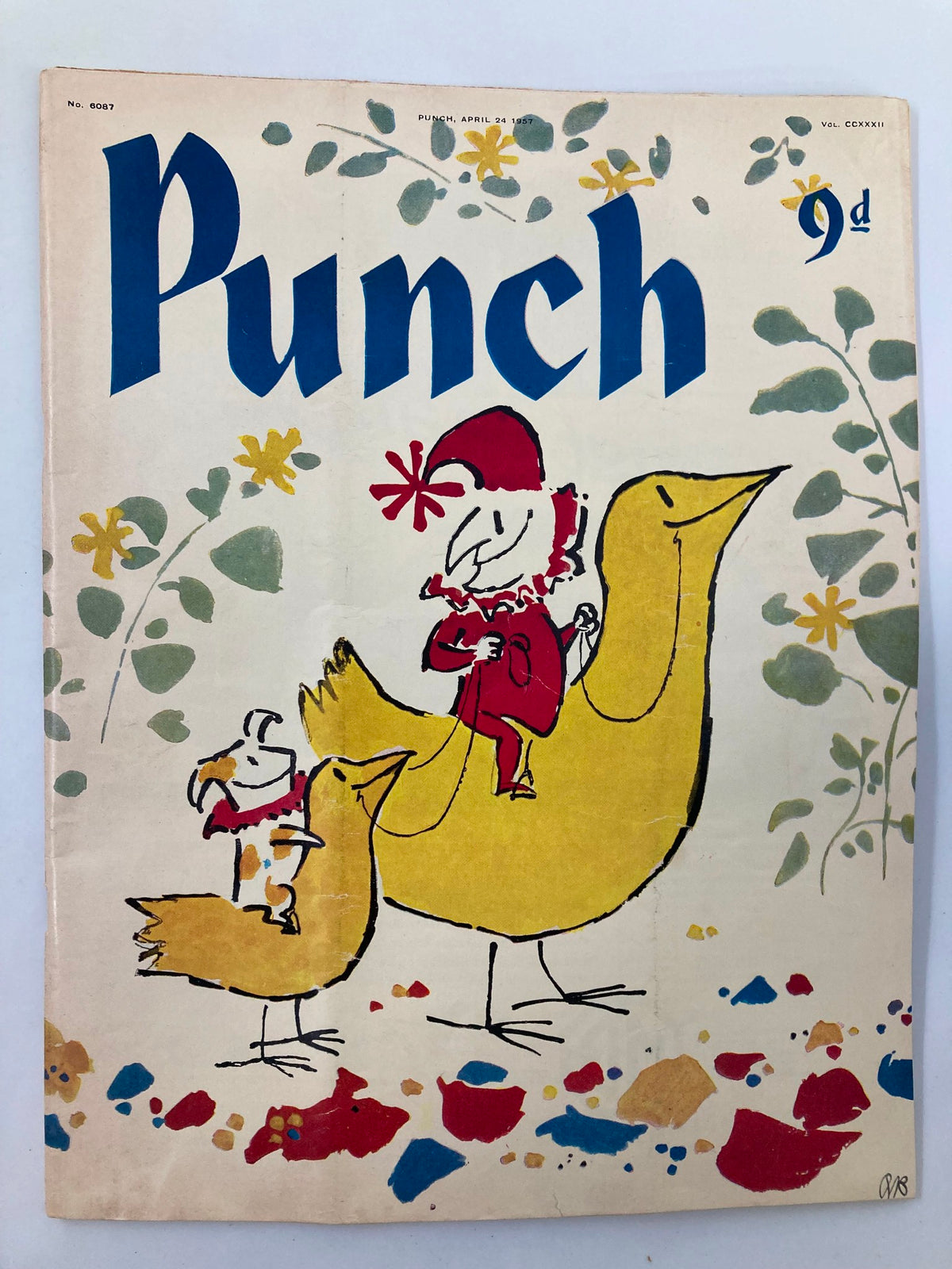 VTG Punch Magazine April 24 1957 cover featuring colorful cartoon design with a giant bird and whimsical characters, showcasing mid-20th century humor and satire.