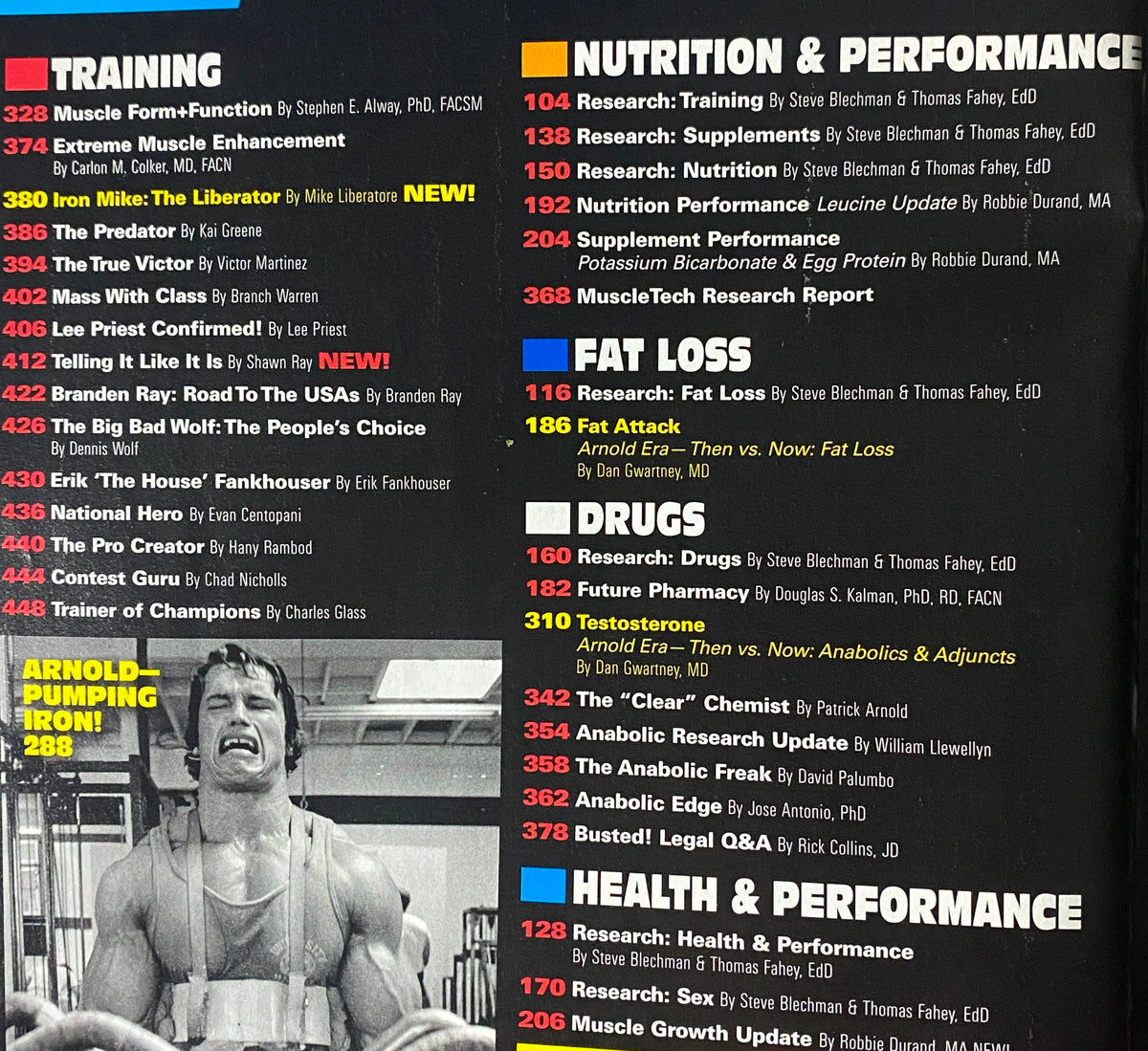 Inside layout of Muscular Development Magazine March 2009 with articles on training, nutrition, performance, and fat loss.