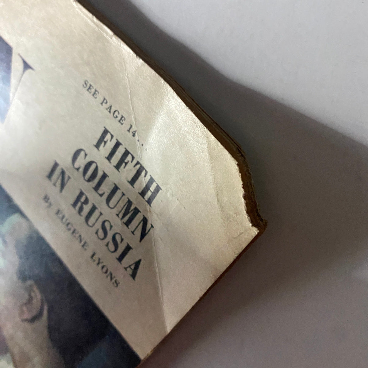 Corner of The American Legion Magazine July 1953 featuring the article title 'Fifth Column in Russia' by Eugene Lyons, depicting vintage typography and aged paper.