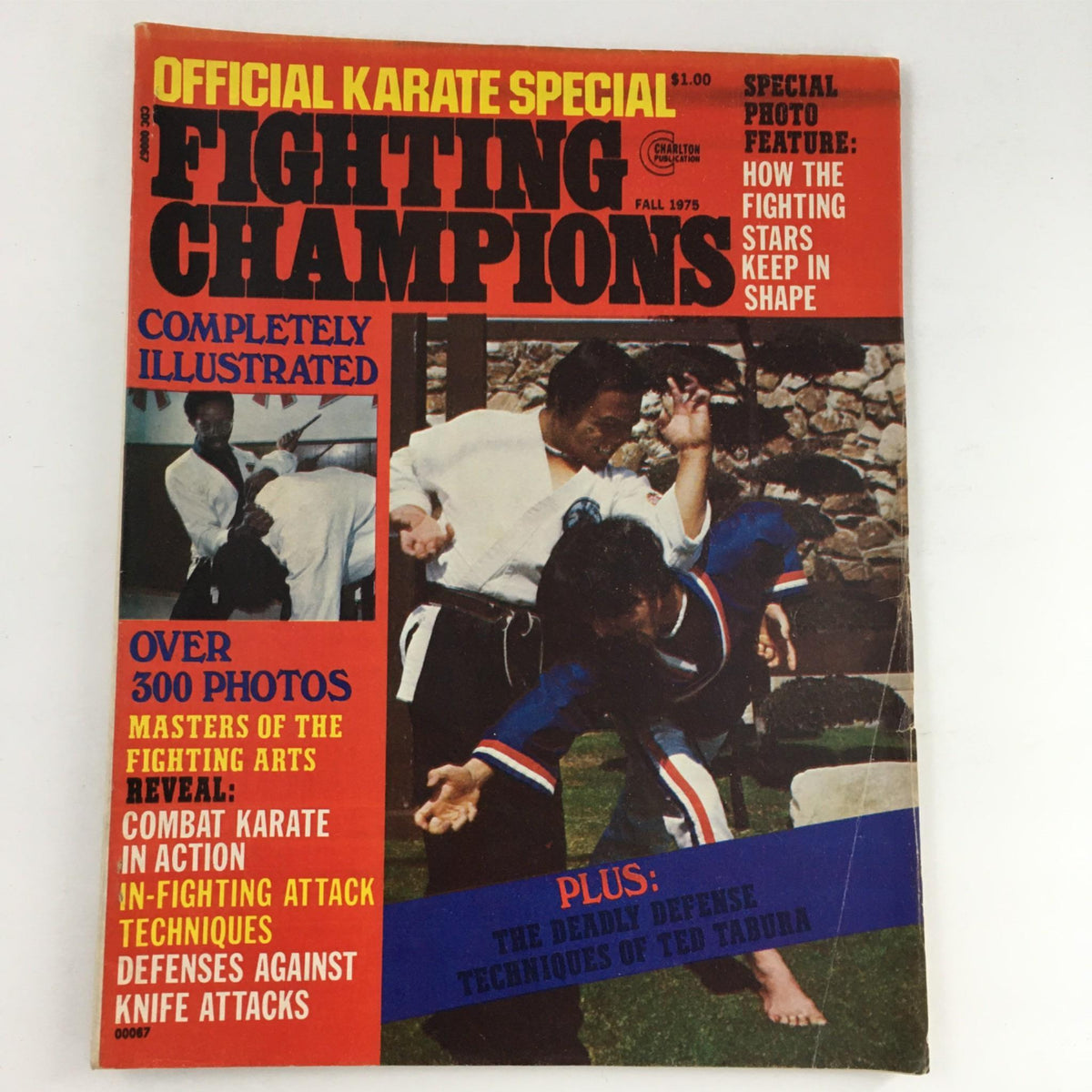Cover of the Official Karate Special Fighting Champions Magazine Fall 1975 showcasing martial arts highlights with illustrated action shots and features on techniques and training tips.