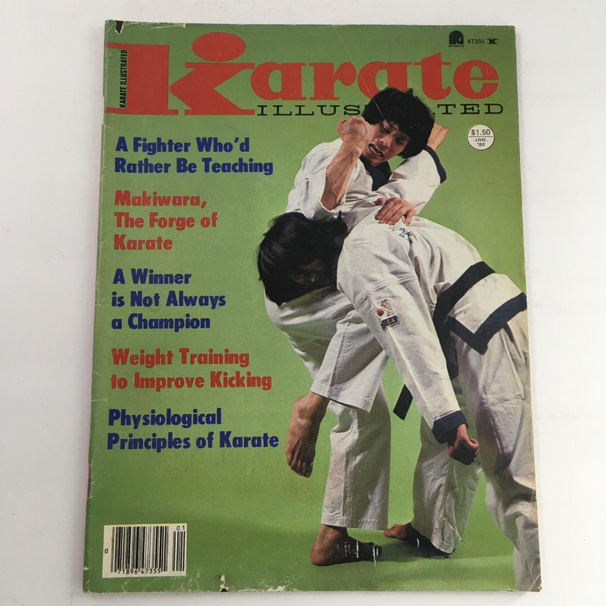 Cover of Karate Illustrated Magazine January 1980 featuring Choon Seek Kim practicing Tang Soo Do, with vibrant colors and various articles highlighted.