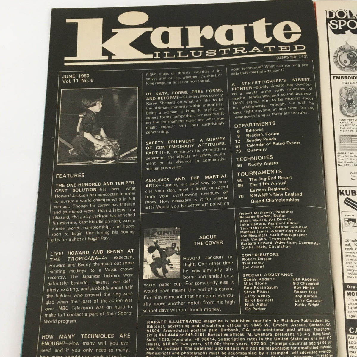 Interior page layout of Karate Illustrated Magazine June 1980 featuring articles on kata, forms, and martial arts by Howard Jackson.