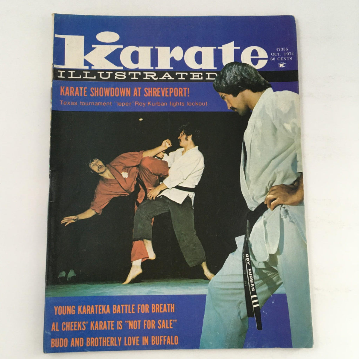 Cover of Karate Illustrated Magazine October 1974 featuring a karate showdown at Shreveport with Roy Kurban and others, showcasing martial arts culture in the 1970s.