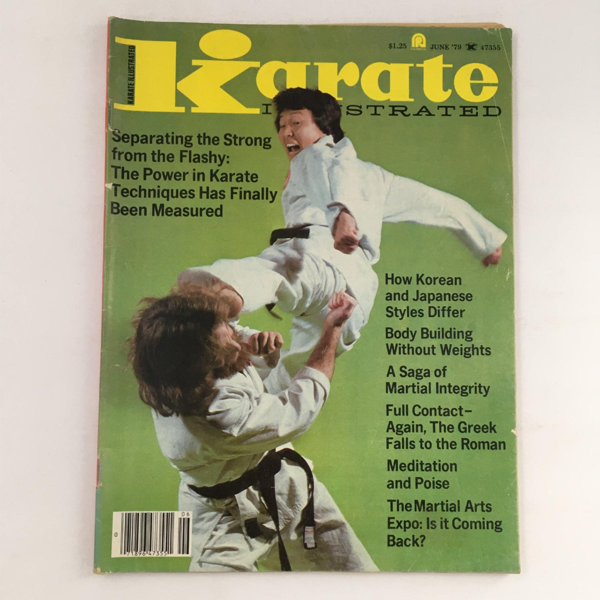 Cover of Karate Illustrated Magazine June 1979 featuring an action shot with a martial artist performing a kick, highlighting articles on karate techniques and styles.