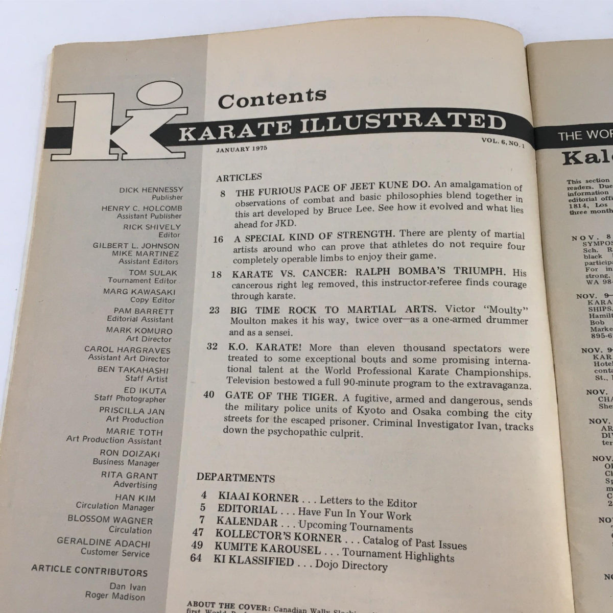 Karate Illustrated Magazine January 1975 Jeet Kune Do, Victor Moulton No Label