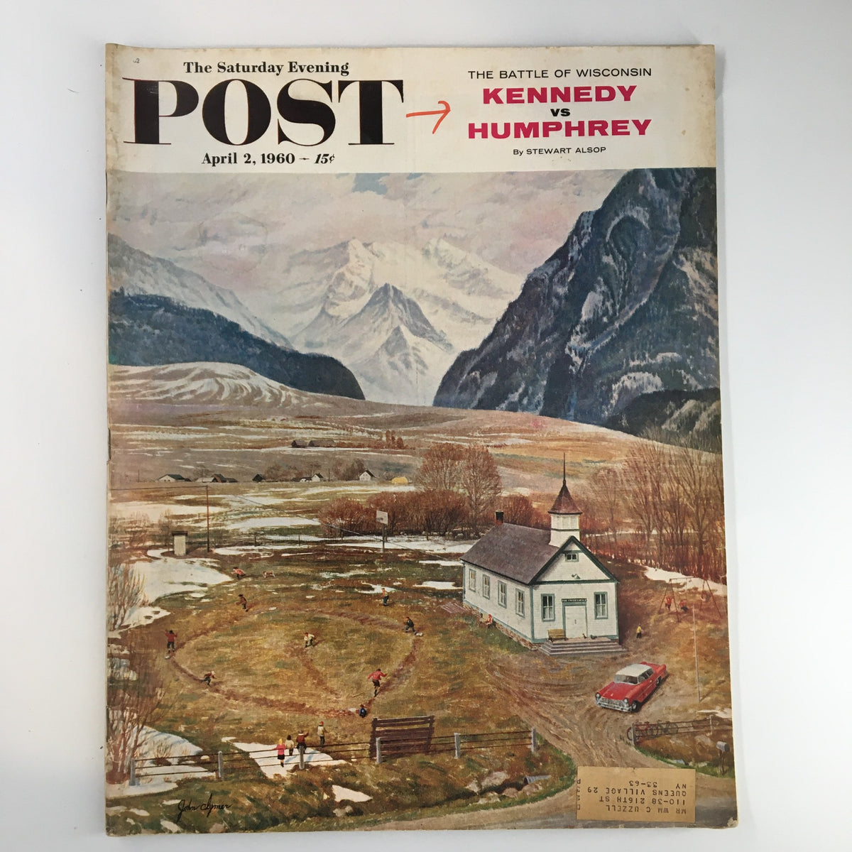 Cover of The Saturday Evening Post from April 2, 1960, featuring the title 'The Battle of Wisconsin: Kennedy vs Humphrey' with a scenic mountain landscape.