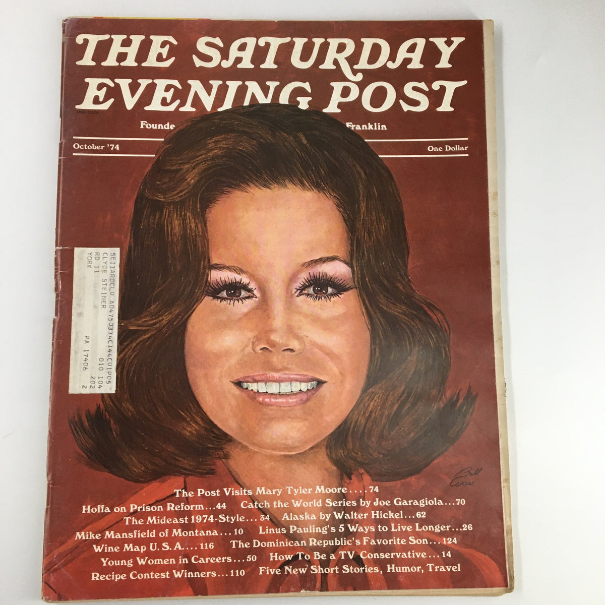 Cover of The Saturday Evening Post, October 1974, featuring Mary Tyler Moore, showcasing her iconic image during a pivotal moment in her career.