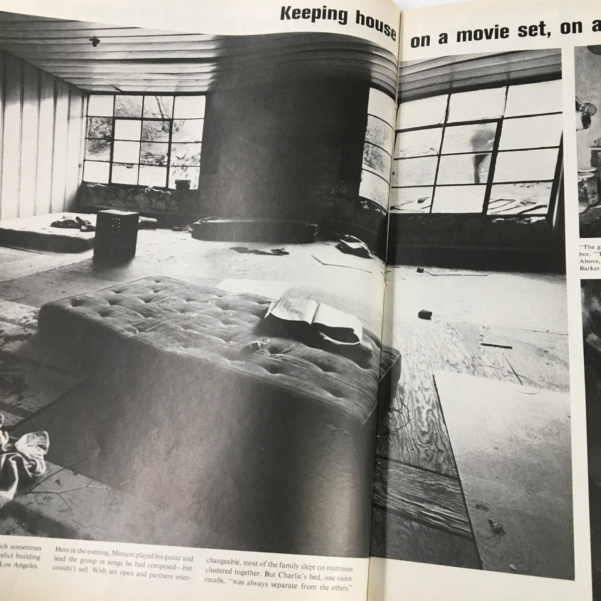 Interior image from VTG Life Magazine December 19, 1969, illustrating the living conditions of the Manson family, providing a glimpse into their lifestyle.