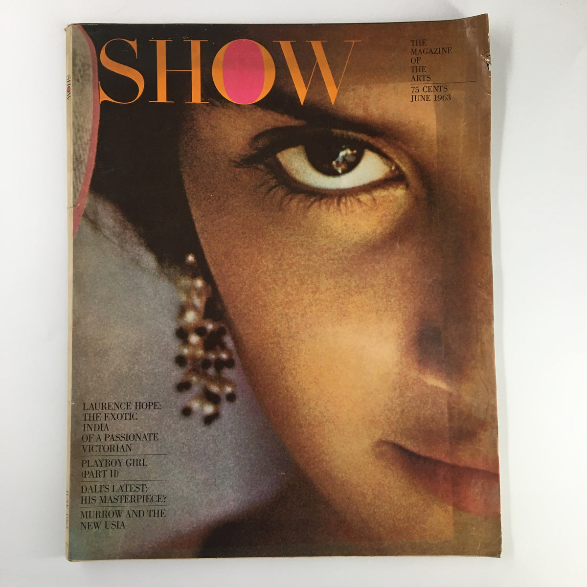 Cover of the VTG Show Magazine June 1963 featuring an evocative image related to Laurence Hope, a renowned Victorian poet, along with headlines about articles inside.