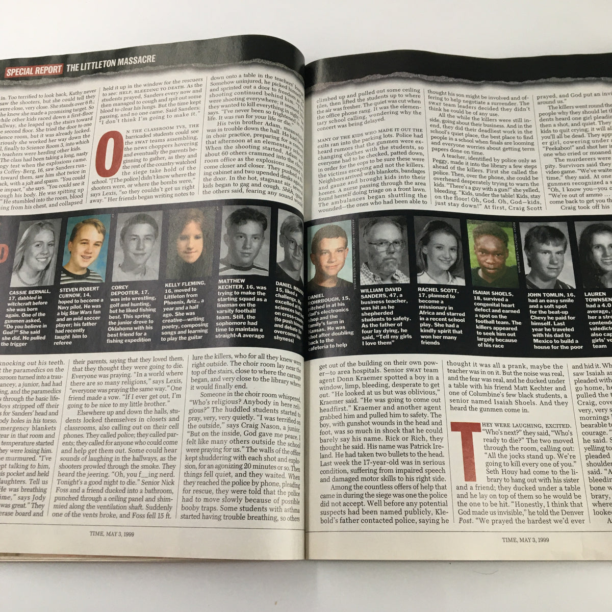 Special report in Time Magazine May 3, 1999 featuring images and profiles of the victims of the Littleton massacre.