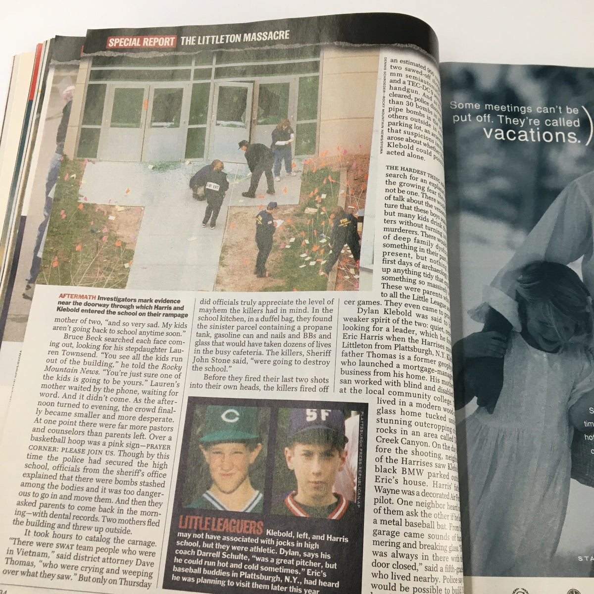 Time Magazine May 3 1999 The Monsters Next Door, showing investigators marking evidence at Columbine High School after the shooting.