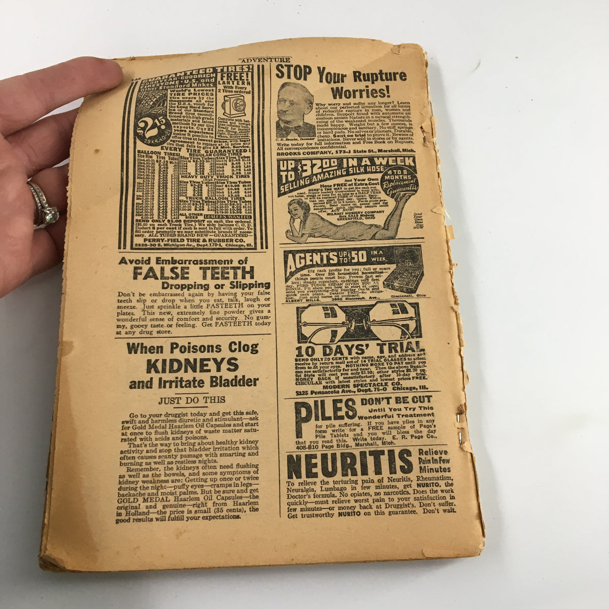 Back cover of VTG Adventure Magazine May 1937 with vintage advertisements. The magazine is recognized for its storytelling, including 'Nine Picked Men'.