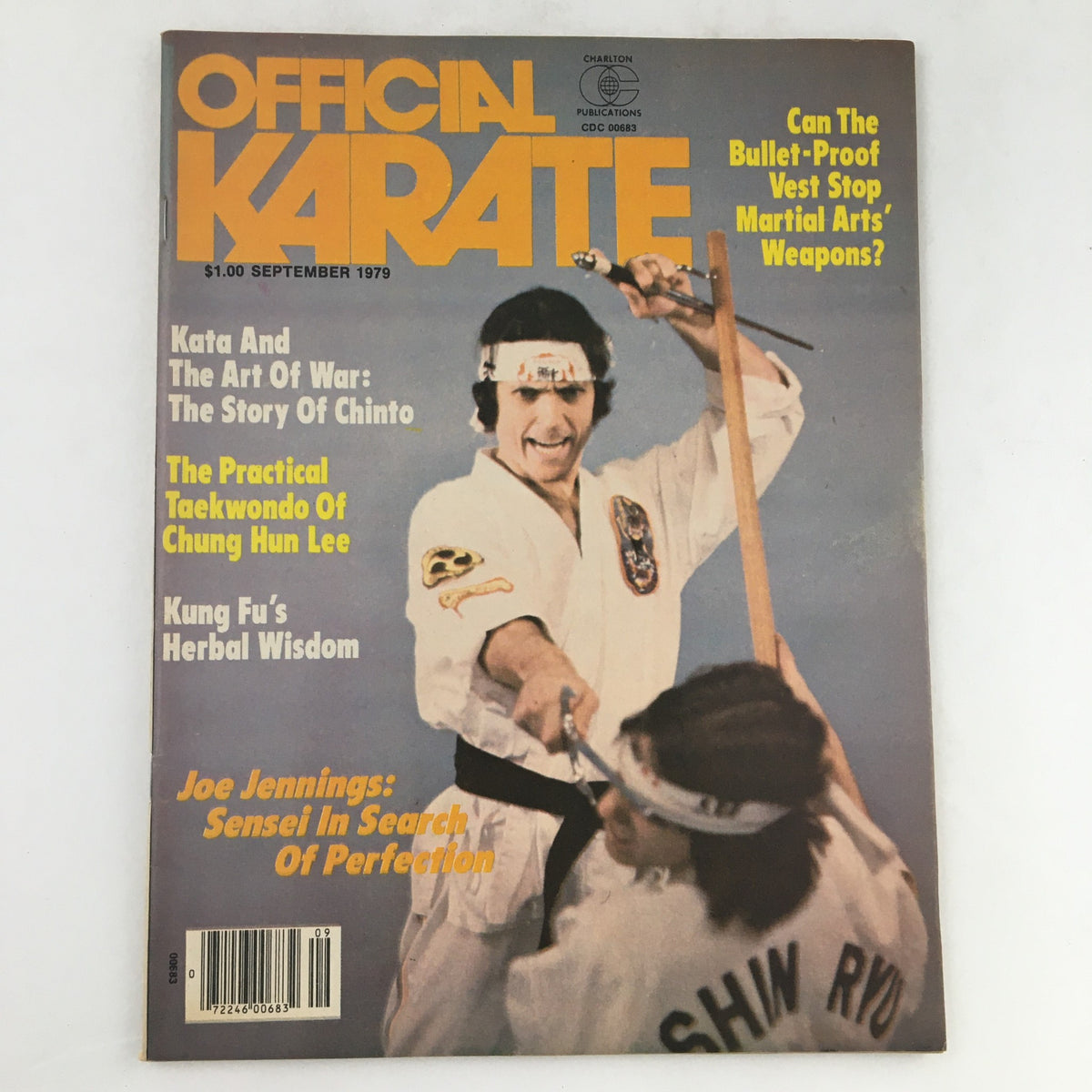 Cover of Official Karate Magazine September 1979 featuring Joe Jennings, showcasing martial arts techniques and articles on karate and taekwondo.