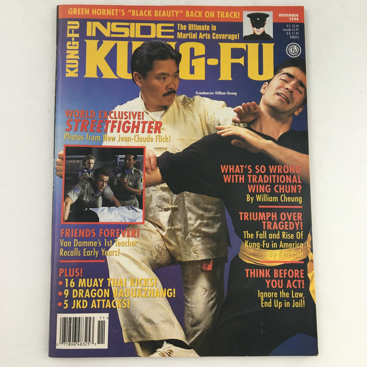 Cover of Inside Kung-Fu Magazine November 1994 Vol 21 #11 featuring Grandmaster William Cheung. The magazine highlights martial arts topics including traditional Wing Chun techniques.