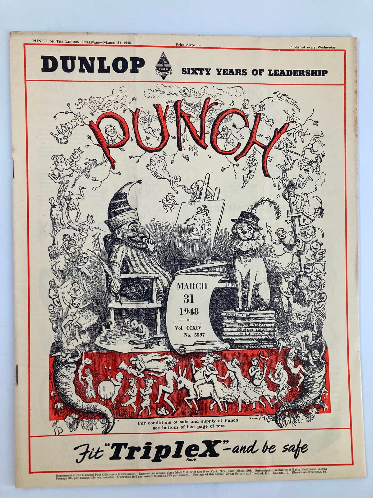 Cover of VTG Punch Magazine March 31 1948 #5597 Vol 214 featuring humorous illustrations and vintage design from the WWII era.