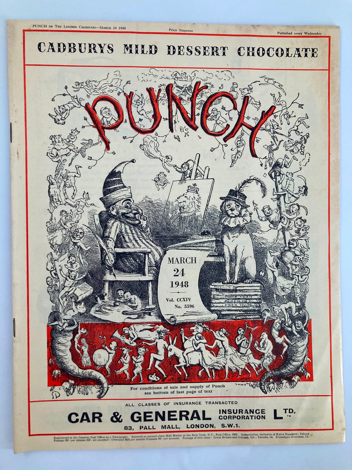 Cover of VTG Punch Magazine from March 24, 1948, Issue #5596, featuring vintage illustrations and humorous content from the WWII era.