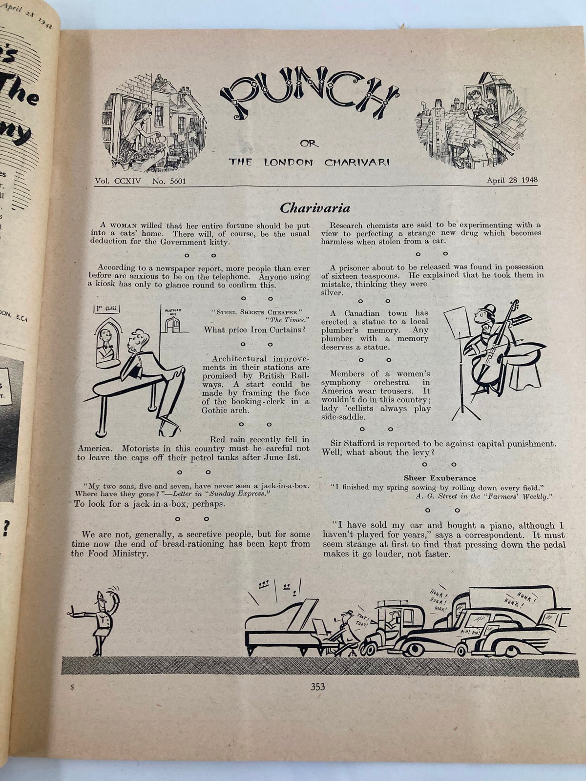 Interior page of VTG Punch Magazine from April 28, 1948, Issue #5601, Volume 214, showcasing humor and commentary typical of the era.