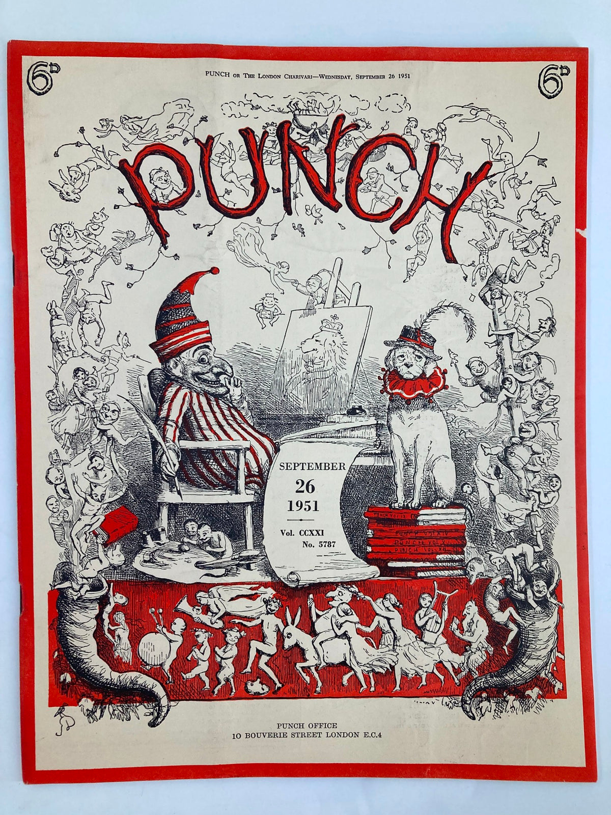 Cover of VTG Punch Magazine September 26 1951 No. 5787 Vol 221 featuring whimsical illustrations and cartoons, showcasing post-WWII humor.