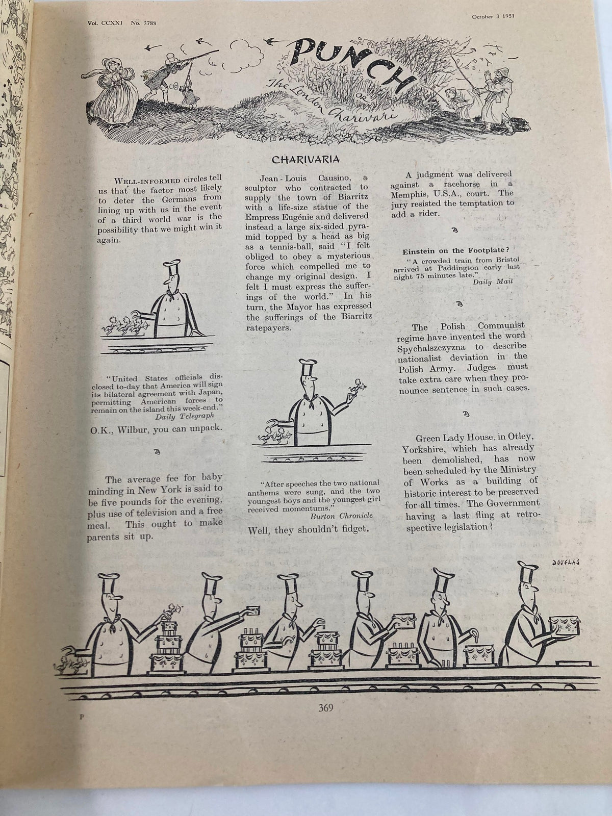 Interior page from VTG Punch Magazine dated October 3, 1951, featuring humorous cartoons and commentary reflecting post-World War II society, showcasing the magazine's unique blend of satire and wit.