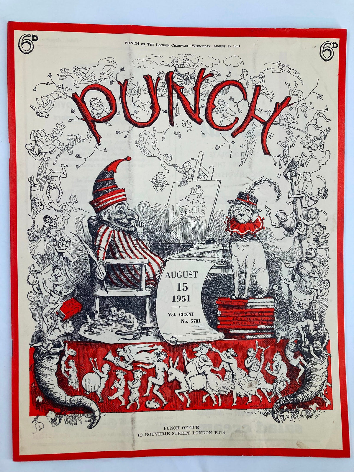 VTG Punch Magazine August 15 1951 #5781 Vol 221 cover showcasing WWII-era cartoons and humor, featuring whimsical illustrations and vintage typography.