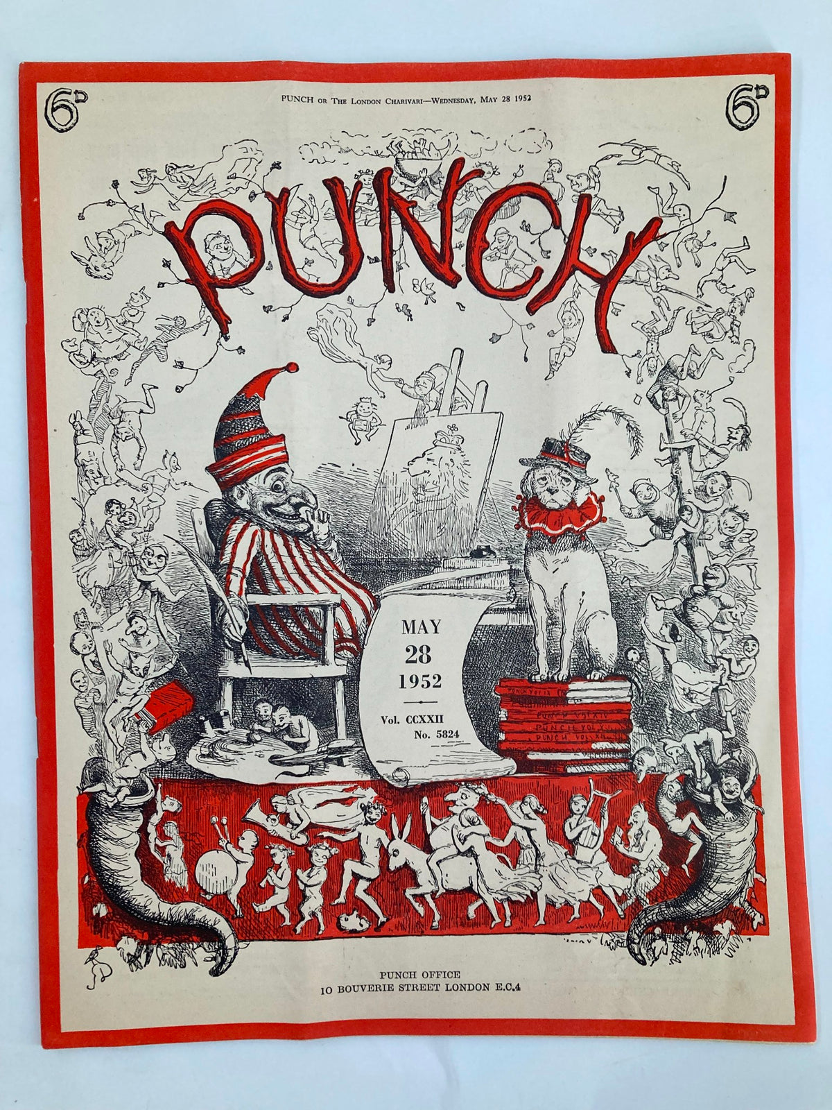Cover of VTG Punch Magazine dated May 28, 1952, featuring whimsical illustrations and humor. Issue #5824 from Volume 222 showcases the playful artwork and satirical style typical of Punch Magazine.
