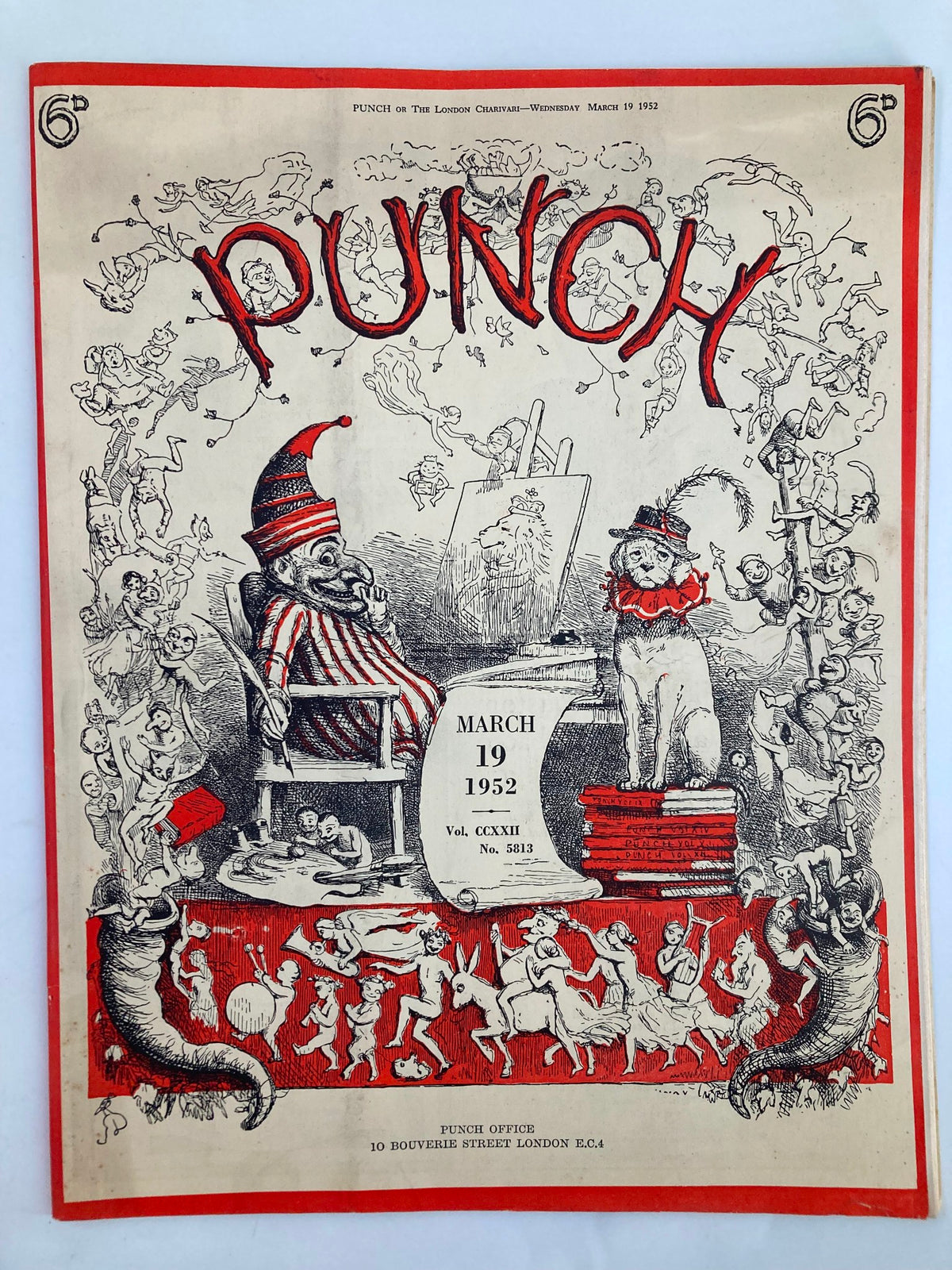 Cover of VTG Punch Magazine March 19 1952, showcasing colorful cartoon illustrations with the title 'PUNCH', highlighting wartime humor and cultural commentary from Volume 222, Issue #5813.