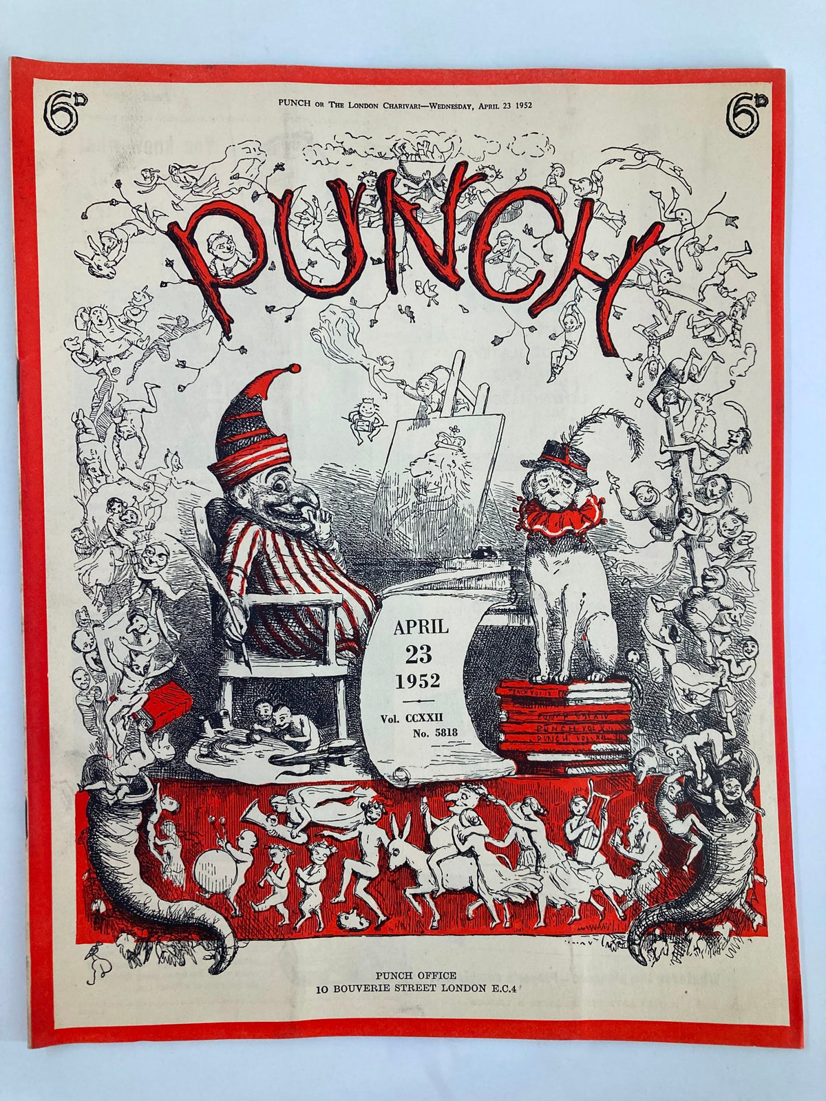 VTG Punch Magazine April 23 1952 cover featuring colorful illustrations and humorous characters, showcasing the essence of wartime satire and vintage cartoon art.