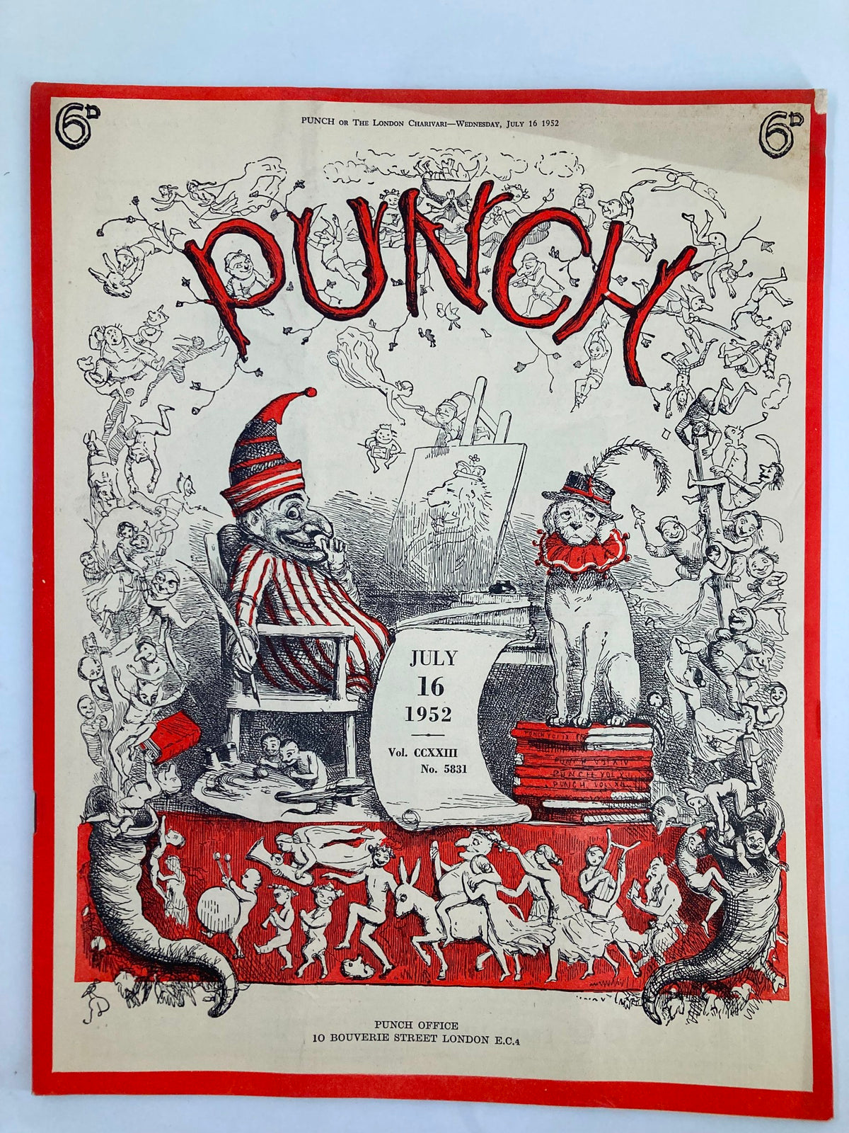 Cover of VTG Punch Magazine July 16 1952 #5831 Vol 223 featuring colorful cartoon illustrations and humorous themes from the post-WWII era.