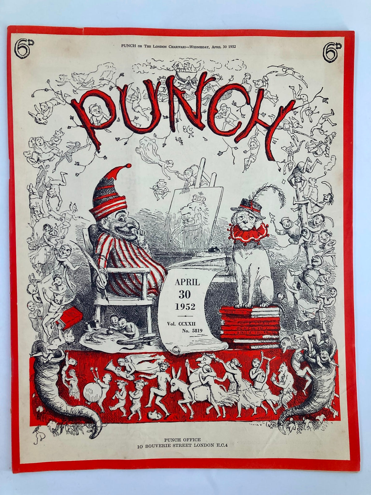 Cover of VTG Punch Magazine April 30 1952 showcasing whimsical illustrations, humorous content, and artistic details related to WWII era cartoons.