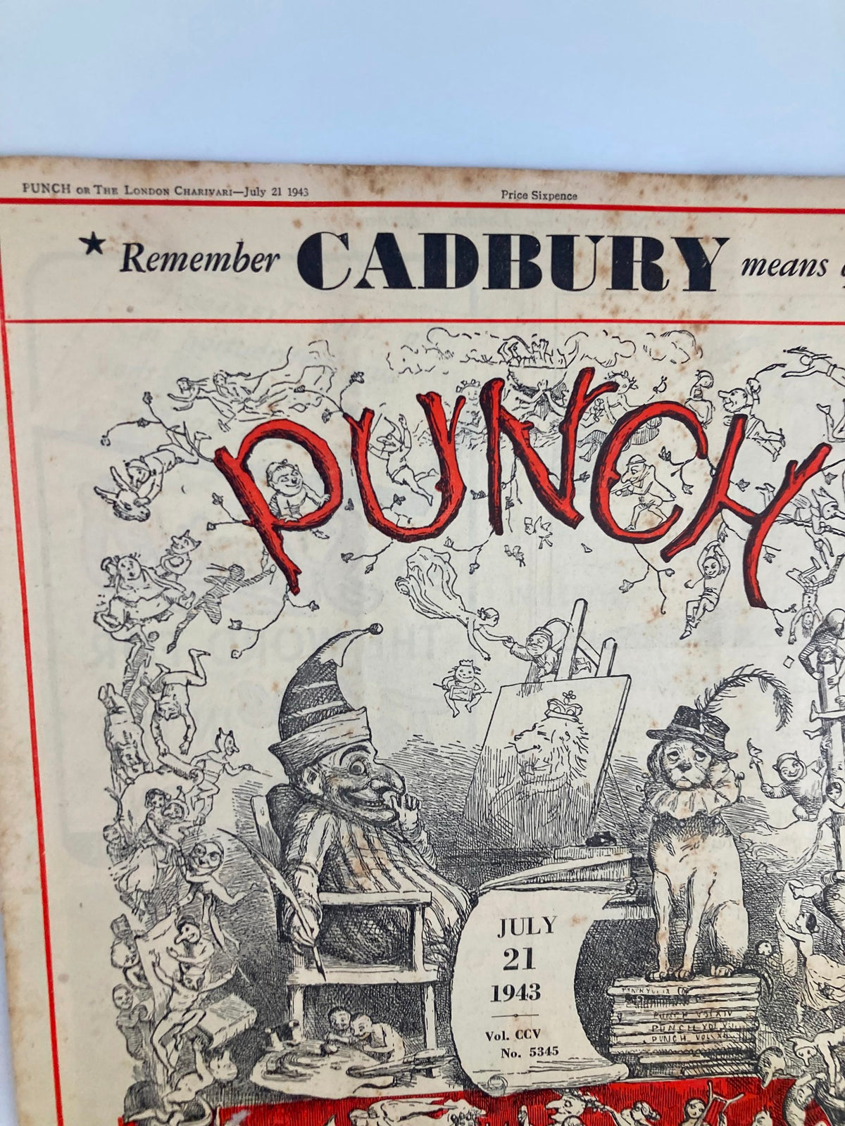 Detailed image of the VTG Punch Magazine cover from July 21, 1943, featuring colorful artwork and the prominent title 'PUNCH' with historical context of WWII humor.