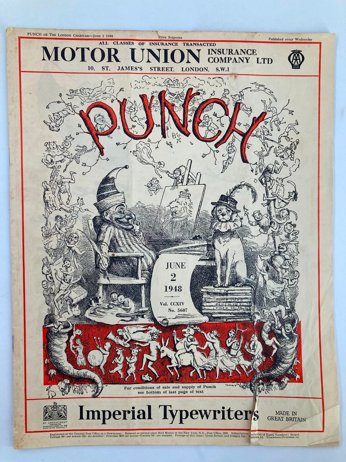 Cover of VTG Punch Magazine from June 2, 1948, issue #5607 featuring whimsical artwork and humor reflecting post-World War II themes, illustrated with playful characters and scenes.