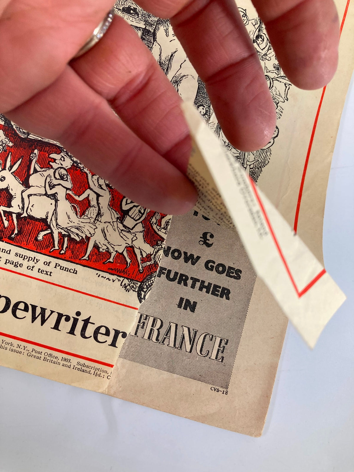 Close-up of the binding and edge of VTG Punch Magazine June 2 1948 #5607 showing vintage wear and historical detail.