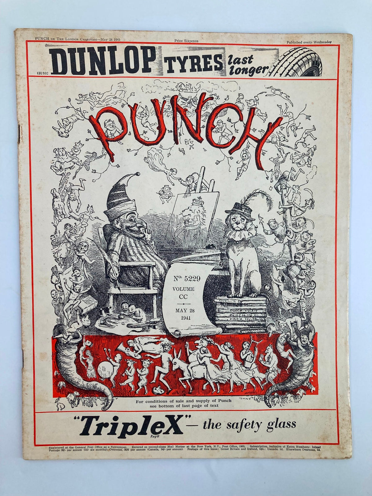 Cover of VTG Punch Magazine May 28 1941 #5299 Vol 200 featuring whimsical illustrations and humor from the World War II era.