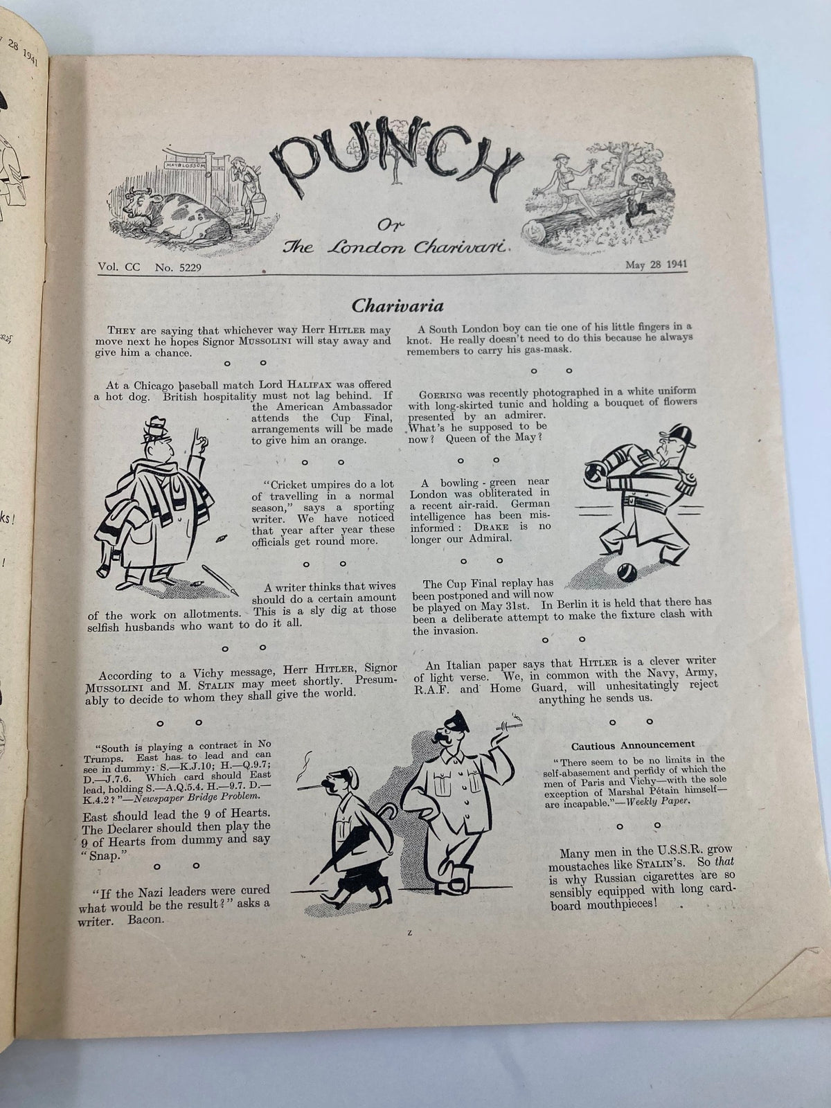 Inside page of VTG Punch Magazine May 28 1941 #5299 Vol 200 showcasing witty articles and cartoons reflective of the time's satire.
