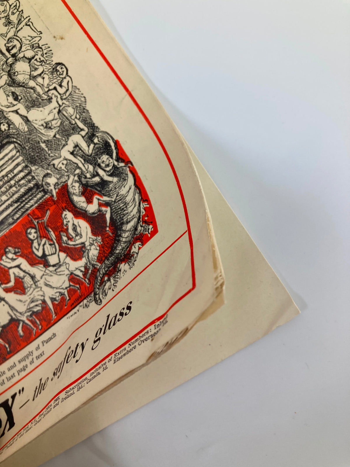 Detail showing the corner of the VTG Punch Magazine June 25 1941, indicating some wear and characteristics typical of vintage publications.