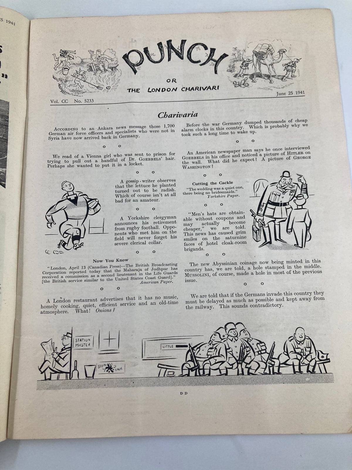 Interior page of VTG Punch Magazine June 25 1941, showcasing cartoons and humorous articles reflective of the era's social commentary.