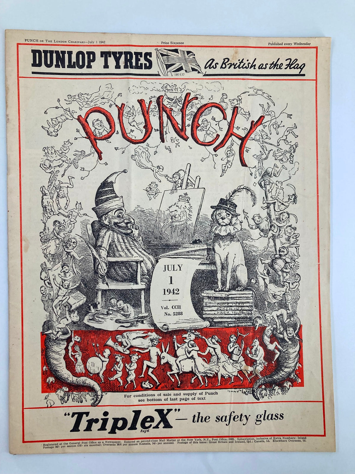VTG Punch Magazine July 1 1942 #5288 Vol 202 cover featuring whimsical illustrations, humorous characters, and historical context from World War II.