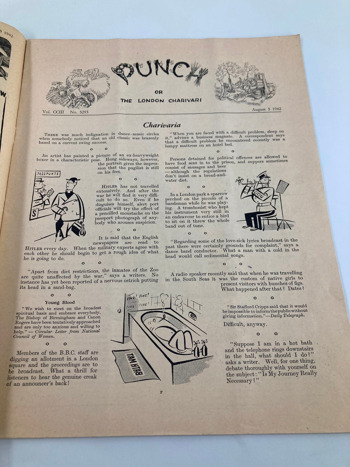 Vintage Punch Magazine August 5 1942 #5293 Vol 203 WWII Cartoon & Humour
