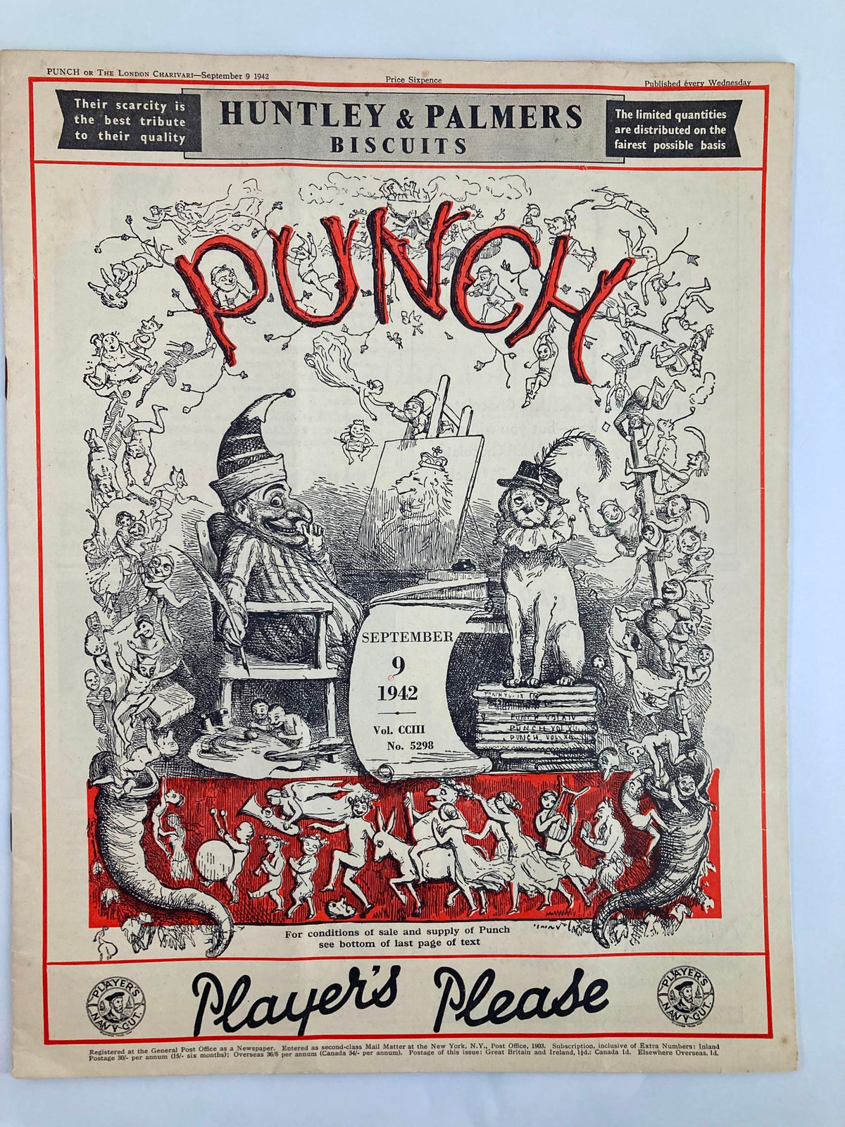 Front cover of the VTG Punch Magazine September 9 1942, issue number 5298, featuring vintage cartoons and humor from the WWII era.