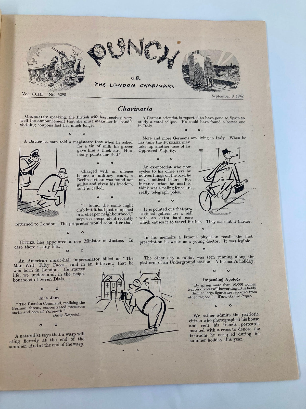 Interior page of the VTG Punch Magazine September 9 1942, showing editorial content and illustrations reflecting the humor of the time.